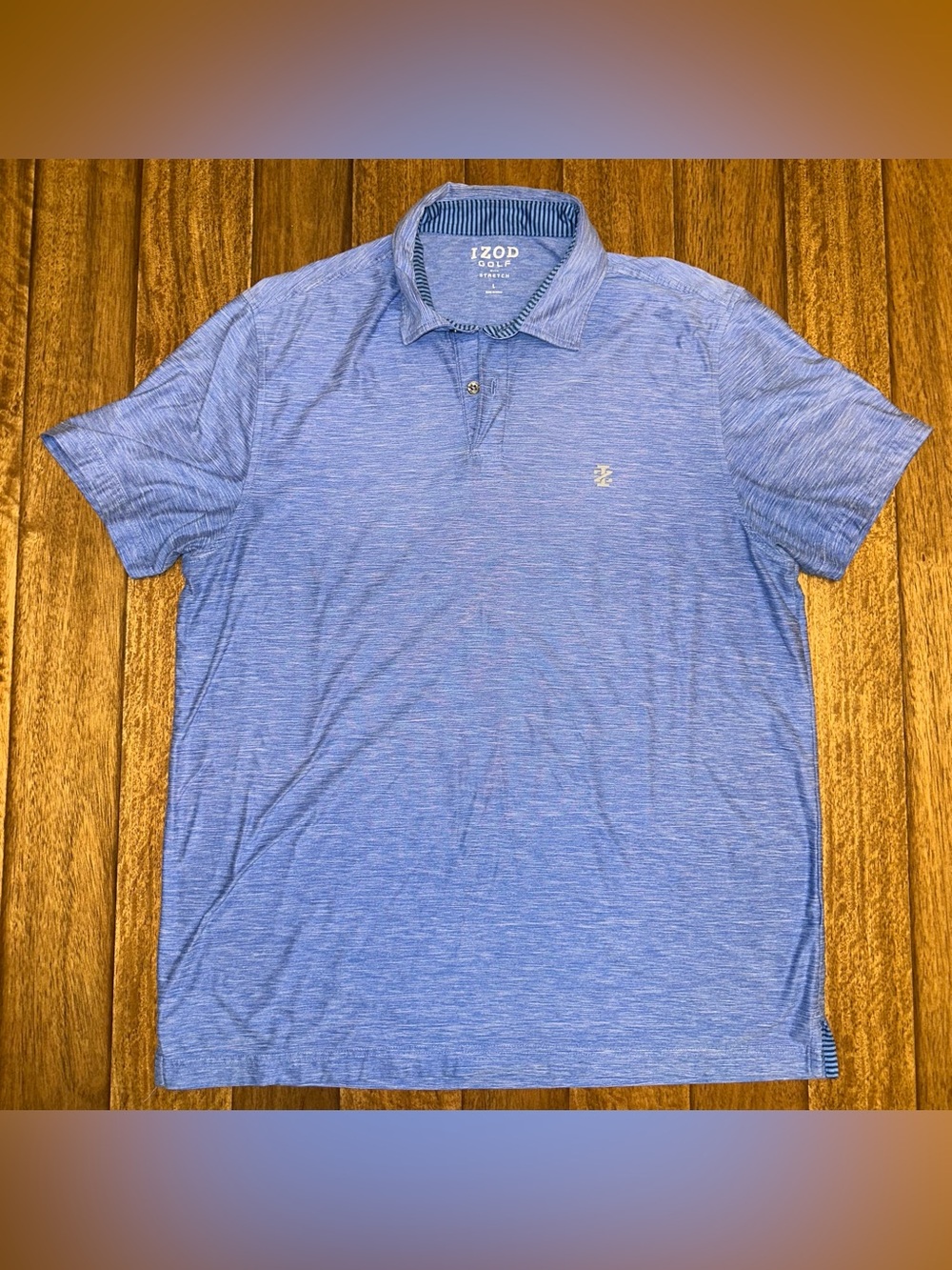 IZOD Golf Men's Blue Solid Stretch Short Sleeve Collared Polo Shirt Sz LG A404